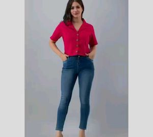 Red Button-Down Crop Top