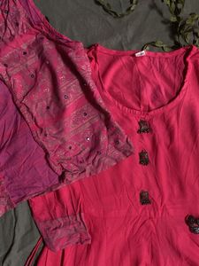 Magenta Ethnic Dress with Vest