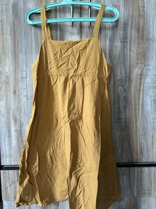 Mustard Button-knee Length Dress