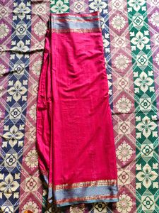 Pink Sari with Silver Border