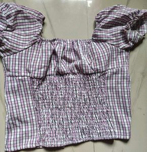 Y2K Checkered Puff Sleeve CropTop