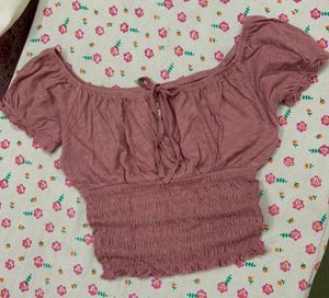 Pink Smocked Crop Top