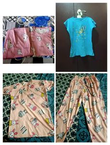 Girls Night Suit Combo Of 2 And 1 Top