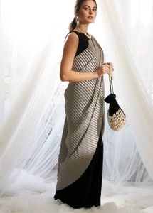 Pleated Saree - Silver &amp; Black