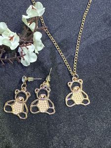 Cute Teddy Bear Necklace and Earring