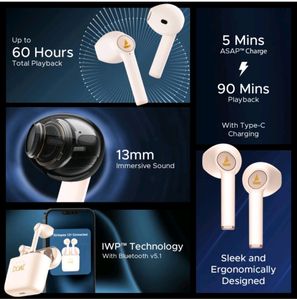 Boat Airdopes 131 Upto 60 Hours ASAP charge Bluetooth Headset (Crimson Cream,True Wireless)