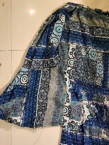 Blue Patterned Off-Shoulder Jumpsuit