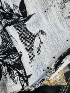 Black and White Floral Camp Shirt - Medium