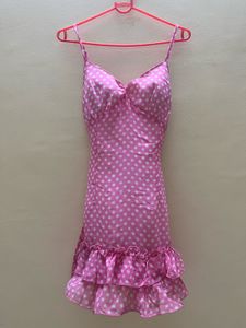 Pink Polka Dot Ruffle Mini Dress