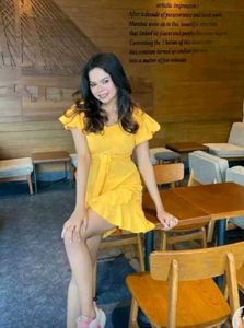 Yellow Ruffle Mini Dress.👗