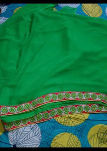 PARROT GREEN SAREE WITH EMBROIDERY BLOUSE SET