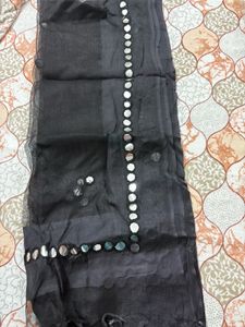 Elegant Black Dupatta with Mirror Work Borders