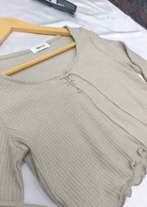 Ribbed Tie-Front Crop Top