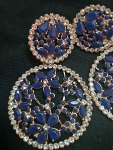 Navy &amp; Rhinestone Flower Earrings