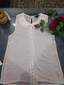 White Lace Detail Sleeveless Top
