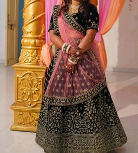Emerald Green Velvet Lehenga