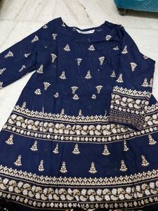 Navy Embroidered Short Kurti