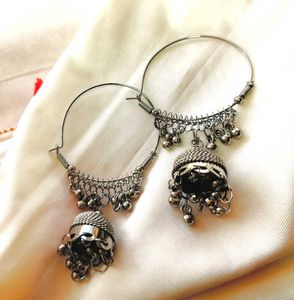 Silver Jhumka Hoop Earrings