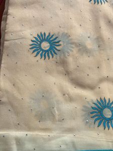 Cream Blue Mukesh Work Saree