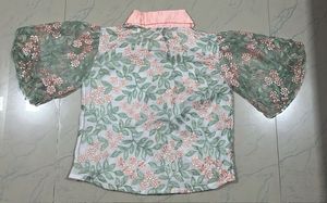 Elegant White &amp; Green Embroidered Shirt