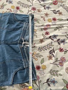 Denim Blue Capri Pants with Button Detail