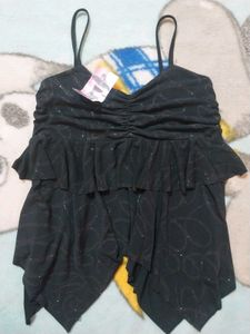Sparkly Black Ruffle Tank Top