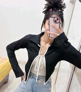 Trendy Black Tie-Front Top