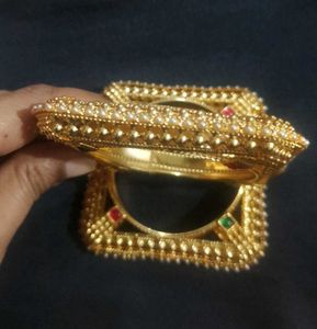 Golden Pearl Bangles - Set of 2