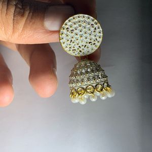 Elegant White Stone Jhumka Earrings – Traditional