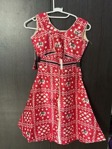 Red & White Printed Dress