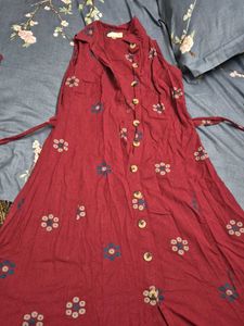 Red Floral Button-Down Dress
