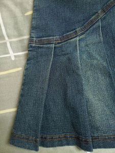 Denim Pleated Mini Skirt with Buckle Detail