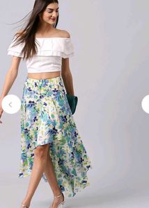 Floral Print Asymmetric Skirt