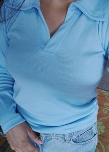 Sky Blue Long Sleeve Polo Top