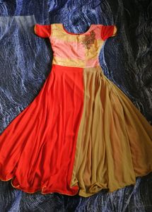 Red And Cream Colour Combination Gown.