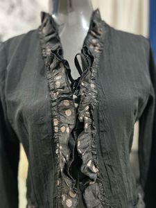 Ruffled Black Cropped Jacket