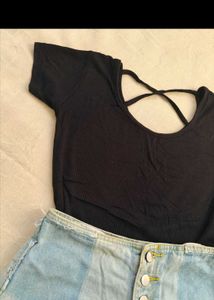 Black Cross-Back Ribbed Crop Top