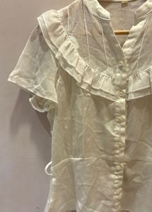 Elegant Ruffled Sheer Blouse