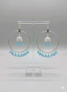 Silver Oxidized Jhumka Hoop Earrings with Beads