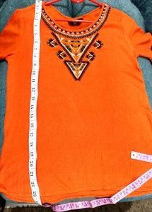 Coral Embroidered Top