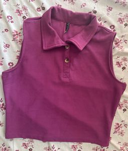 Purple Ribbed Polo Tank