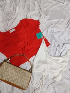 ✨White Zara Backless Top+ Crop knoted Top✨