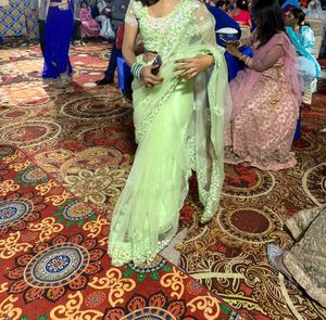 Lime Green Embroidered Saree