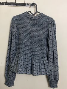 Blue Patterned Smocked Top