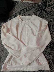 White Sweatshirt With Pom-pom Sleeves