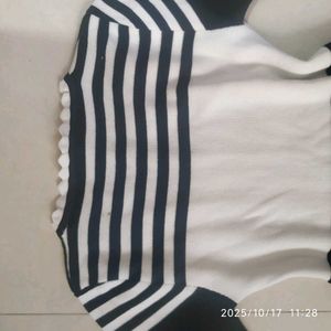 White and black Striped Top