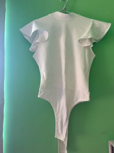 White Bodysuit Ruffled Sleeve Top