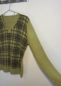 Green Plaid V-Neck Sweater
