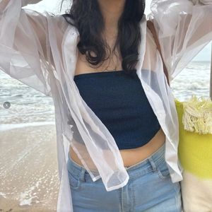 Blue Strapless Tube Crop Top