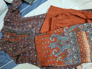 Vintage Print Tunic Dress With Duppatta